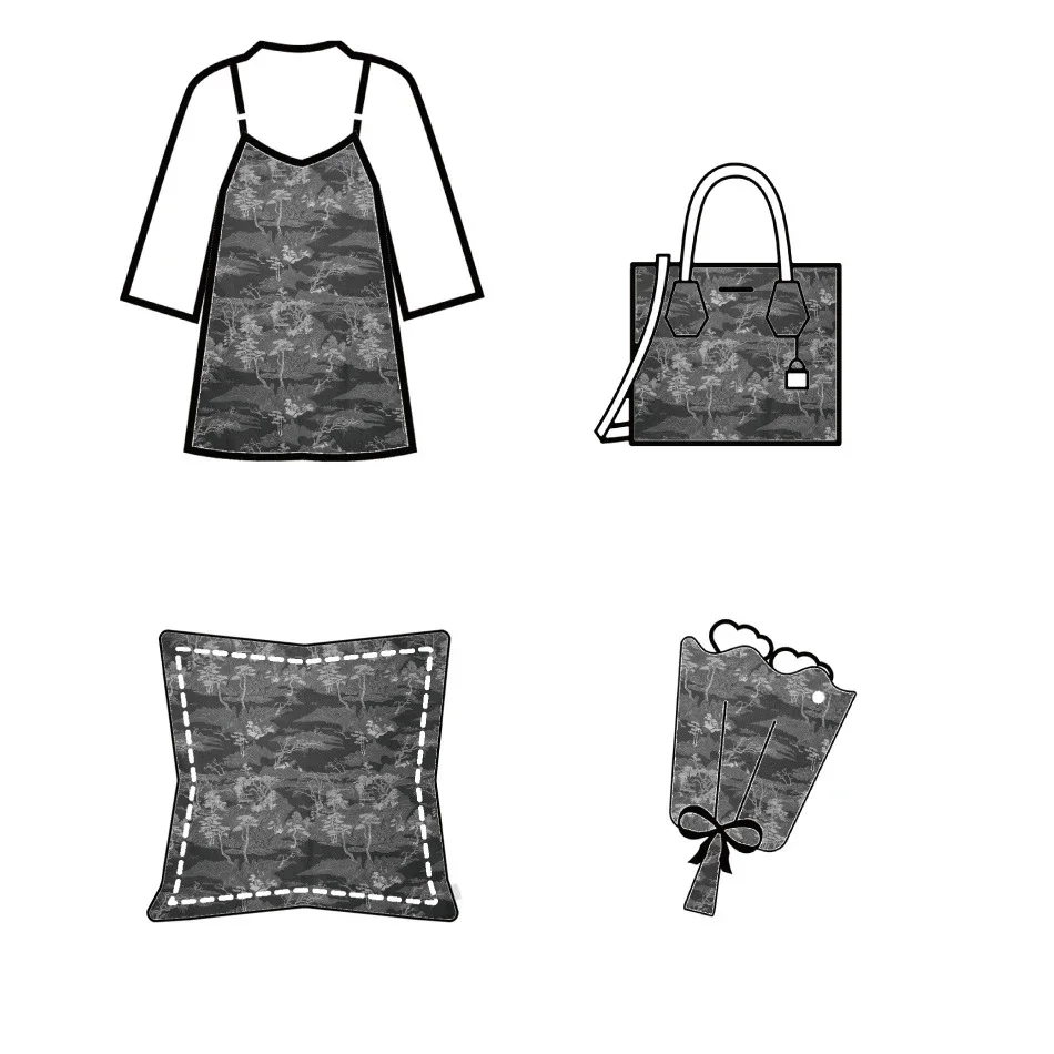Stile cinese Nero Grigio Modello di montagna Tessuto jacquard tinto in filo Abito antico Cheongsam Tessuto da cucito fai da te