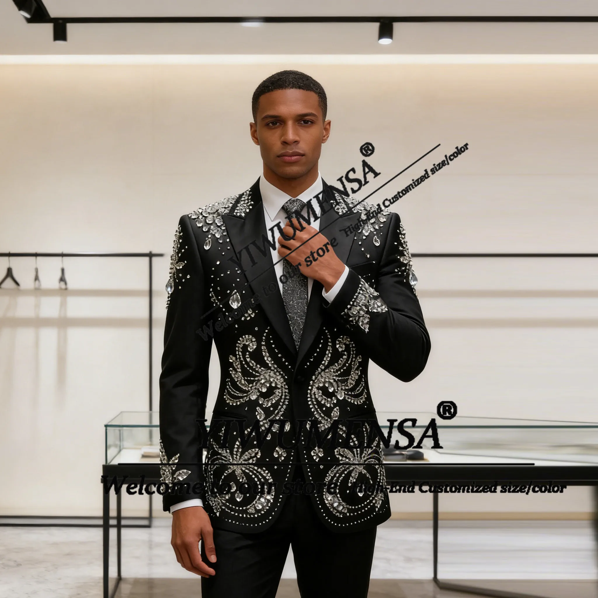 

Эксклюзивный мужской костюм с камнями, 2 предмета: однобортный пиджак для выпускного вечера, индивидуальный пошив, для торжественных мероприятий, свадебный смокинг