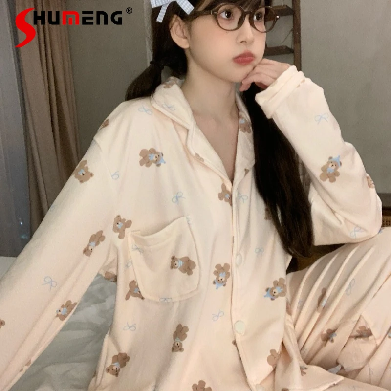 

Новые зимние теплые велюровые пижамы для женщин: осенне-зимний утепленный флисовый комплект для сна, женский домашний костюм в японском мультяшном стиле