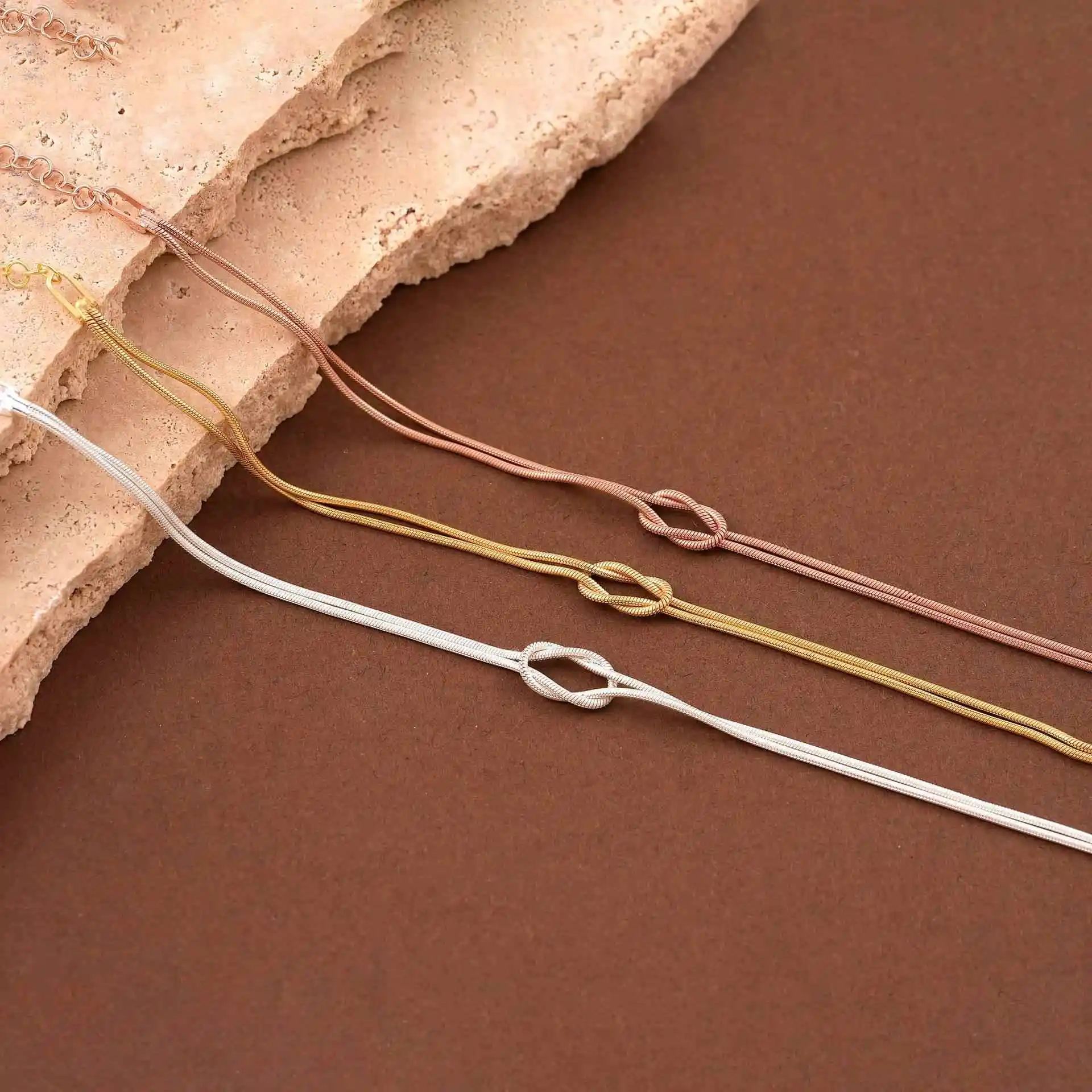 أساور للأزواج بعقدة بسيطة عبر الحدود من الذهب والفضة والذهب الوردي بتصميم فريد من نوعه من إكسسوارات مجوهرات Faion للعشاق #4