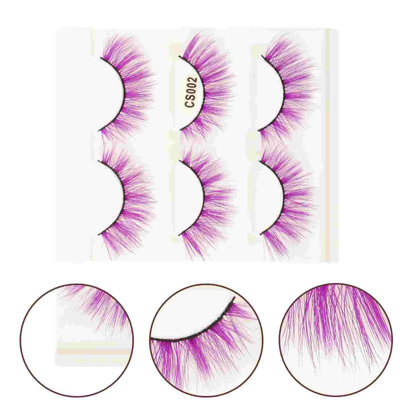 3 Pairs Reusable False Eyelash Thick Colorful Lashes Eyelashes 3D Makeup Accessories Fake Dense Three-dimensional Miss