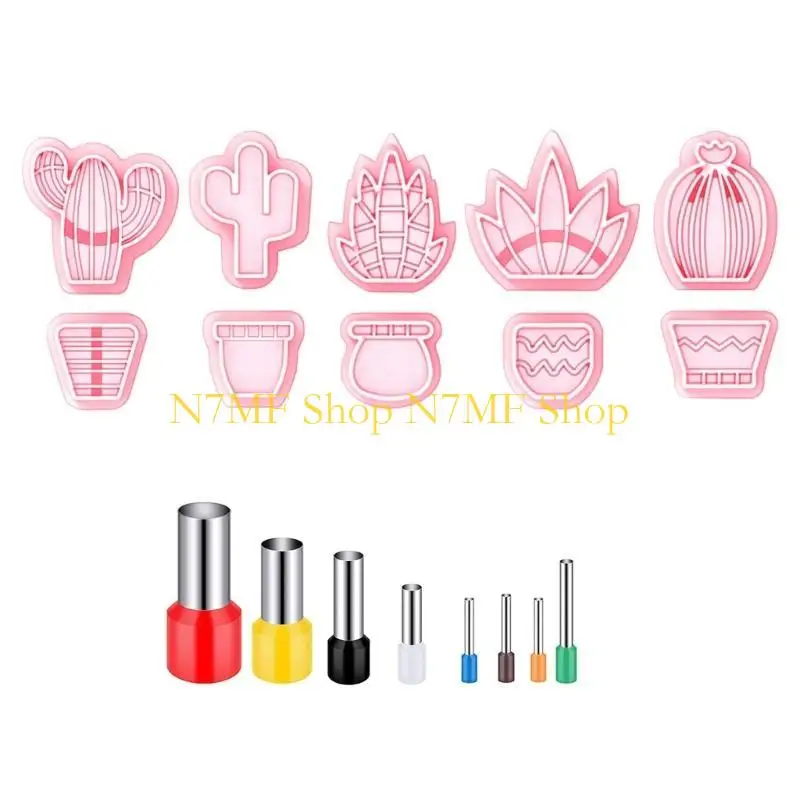 

N7MF 18Pcs Spring Fresh-Cactus Soft Pottery Cutter Earring Jewelry Pendant Maker Green Plant Ornament Pendant Cutting Mold