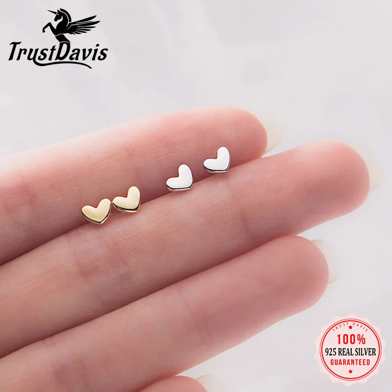 Small Heart Stud Earrings For Women Daughter Girls Kids Birthday Gift Fine Jewelry 925 Sterling Silver Earrings DS019