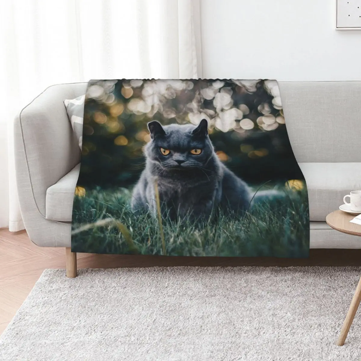 Outdoor Russian Blue Cat Throw Blanket Sofa Quilt Single Shaggy Hairy Bed Hairys Blankets
