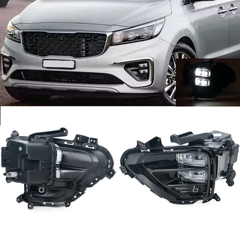 For Kia Carnival 2019 2020 Front Bumper LED DRL Daytime Running Lamp Car Led Foglights Headlights Style Relay Waterproof