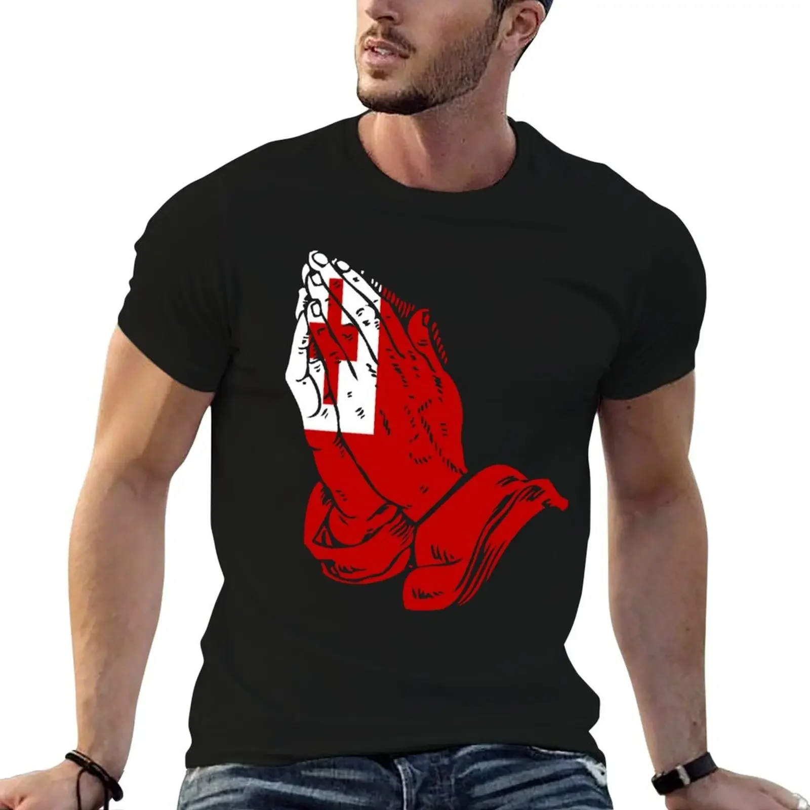 

Tonga Praying Hands Flag Gift For Tongan T-Shirt shirts graphic Man t-shirt sweat oversized anime shirts men