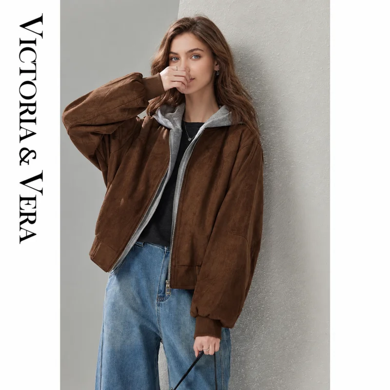 Vintage Cropped Layered Hooded Coat, Zip‑Up Loose Fit Women Casual Streetwear Jacket