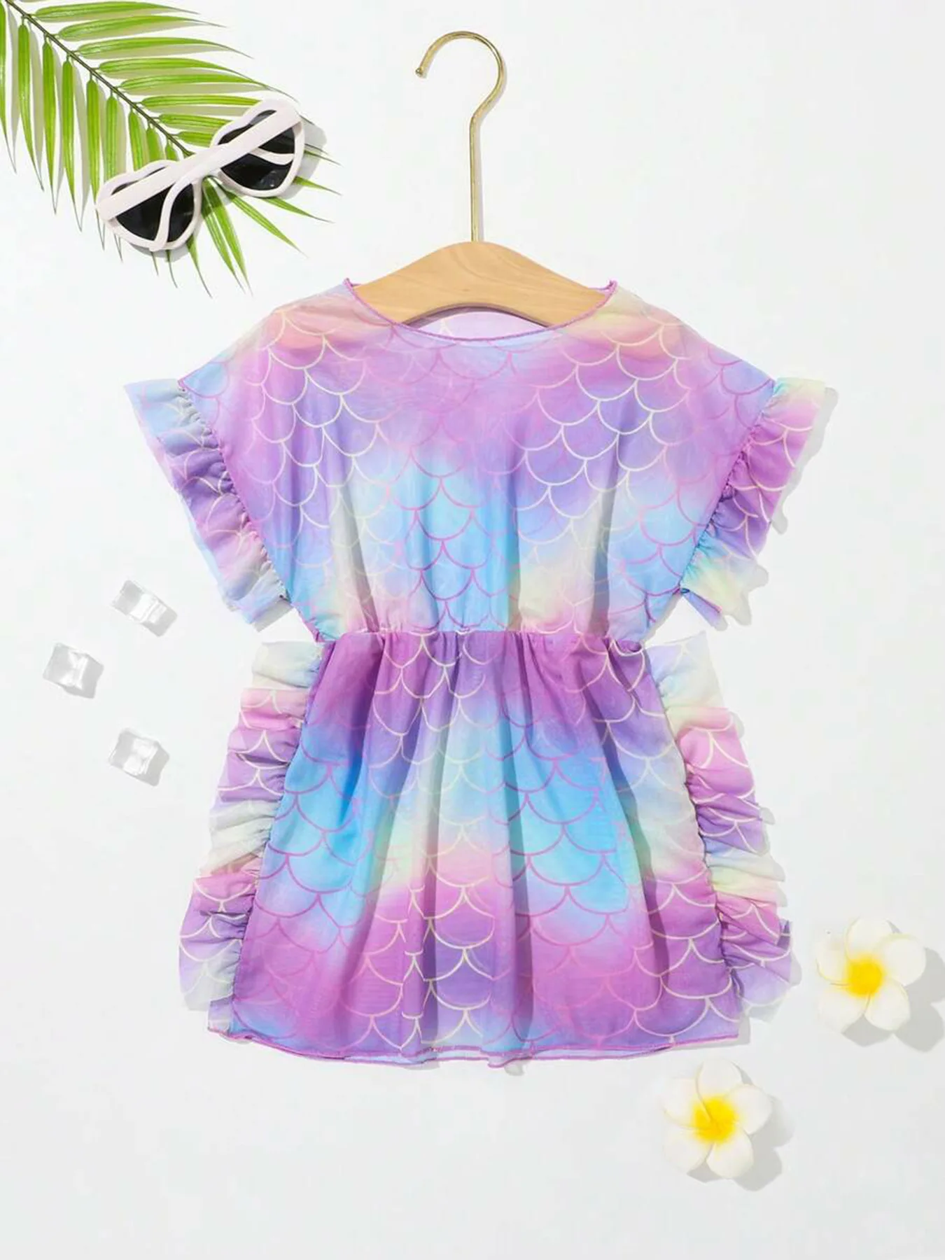 Traje de baño para niña de 4 a 7 años, traje de baño con volantes y estampado de sirena, traje de baño para piscina y playa, vestido con capucha, traje de baño