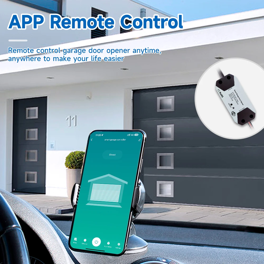 IHSENO WiFi Switch Smart Garage Door Opener Controller Work With Alexa Google Home SmartLife/Tuya APP Control No Hub Require