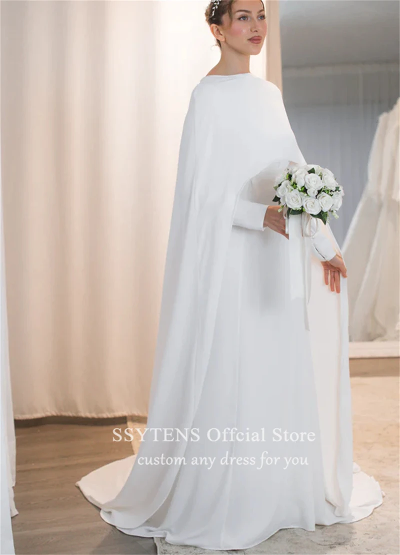 SSYTENS Muslim Wedding Dresses Long Sleeves Formal Civil Bridal Evening Dress Bride Gown Elegant Customized Vestido de novia