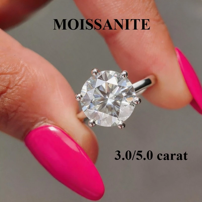 3/5 carat  moissanite 9mm/11mm vvs1 ring S925 hundred face cut sterling silvery 6 prong vvs1 style ring with GRA