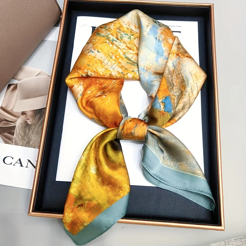 Fashion Luxury Brand 70cm Silk Square Scarf Women Satin Neck Tie Female Hair Bandana Headkerchief Shawl Wrap Hijab Echarpe