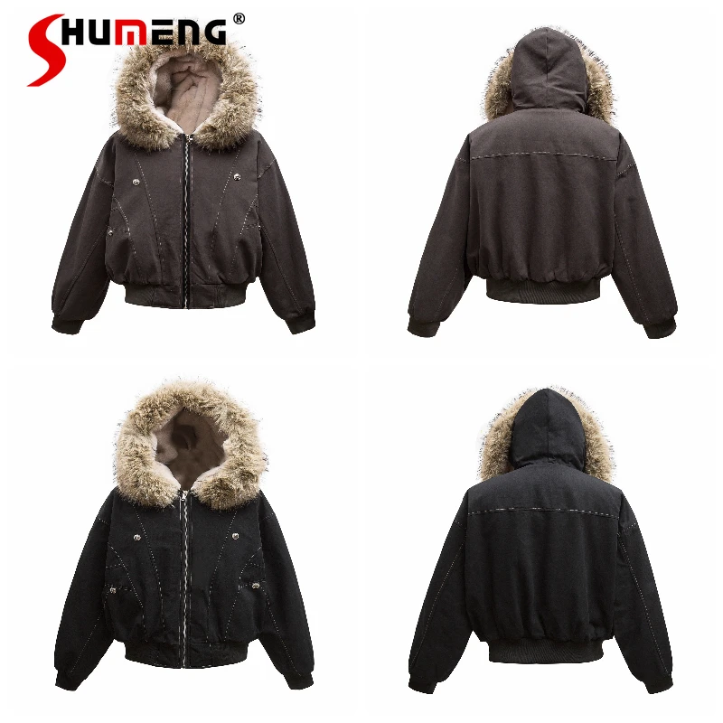 

Fashion Hooded Parkas Men Women 2025 Winter New Handsome Stylish Parkas Couple Long Sleeve Rivet Decoration Loose Comfort Coats
