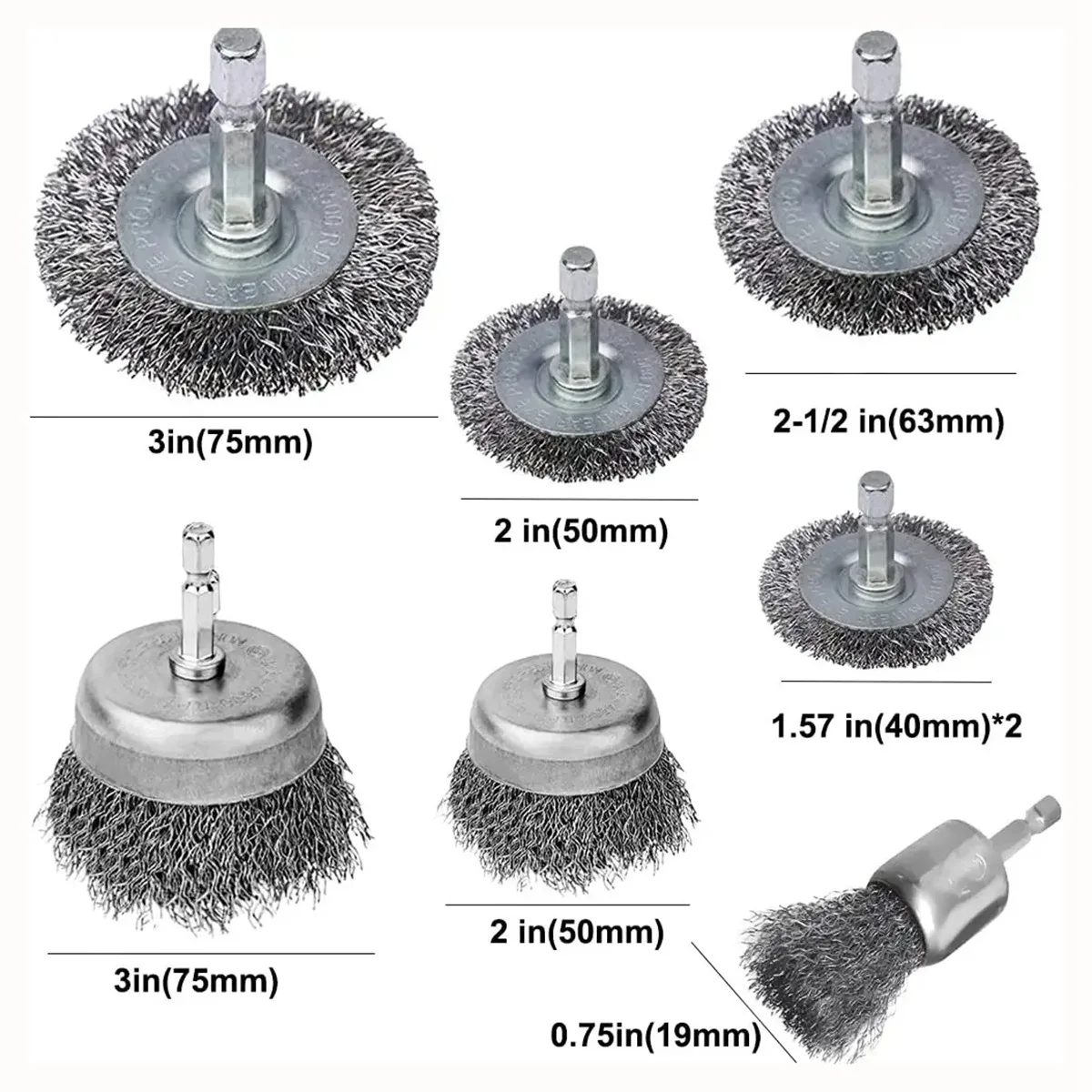 Juego de cepillos de taza de rueda de cepillo de alambre, vástago hexagonal grueso prensado, rueda de alambre de acero al carbono para eliminación de óxido, 1/4 pulgadas, 8 piezas