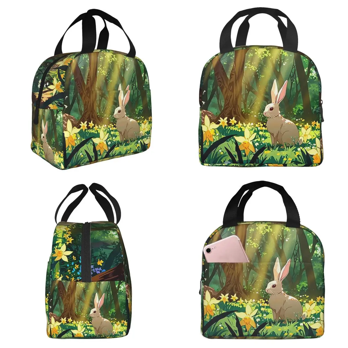 

Термосумка для обедов с изображением кролика в лесу в стиле аниме для женщин, офисная термосумка-холодильник для еды, портативный контейнер для обедов