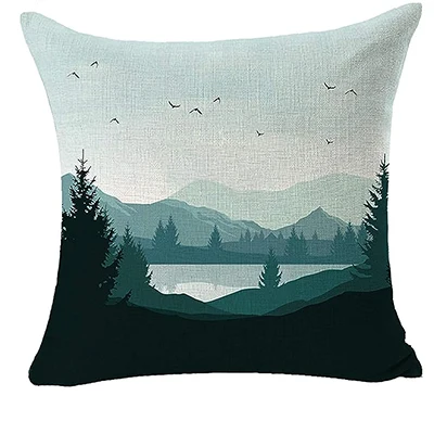 Winter Pine Mountain Landscape Picture Square Linen Decoration Pillow Cover Cushion Cover Outdoor Bedroom Sofa Home