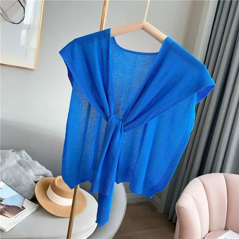 Summer Knotted Shoulder Sunscreen Shawl South Korean Knitted Cape Air-Conditioned Room Female Neck Protection Ice Silk Cloak P14