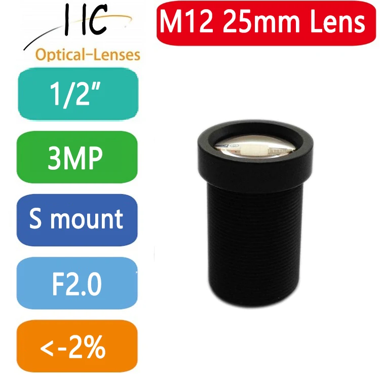 3 MegaPixel M12-Mount 25mm 1/2'' format board lens F2.0 fixed Iris FA/Machine Vision lens,very low distortion