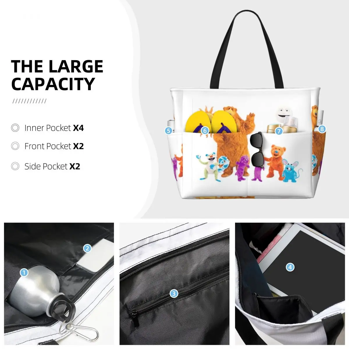 Bear In The Big Blue House Beach Tote Bag Sport Gym Yoga Duffle Large Tote Bag Women Travel Bag Fitness bag