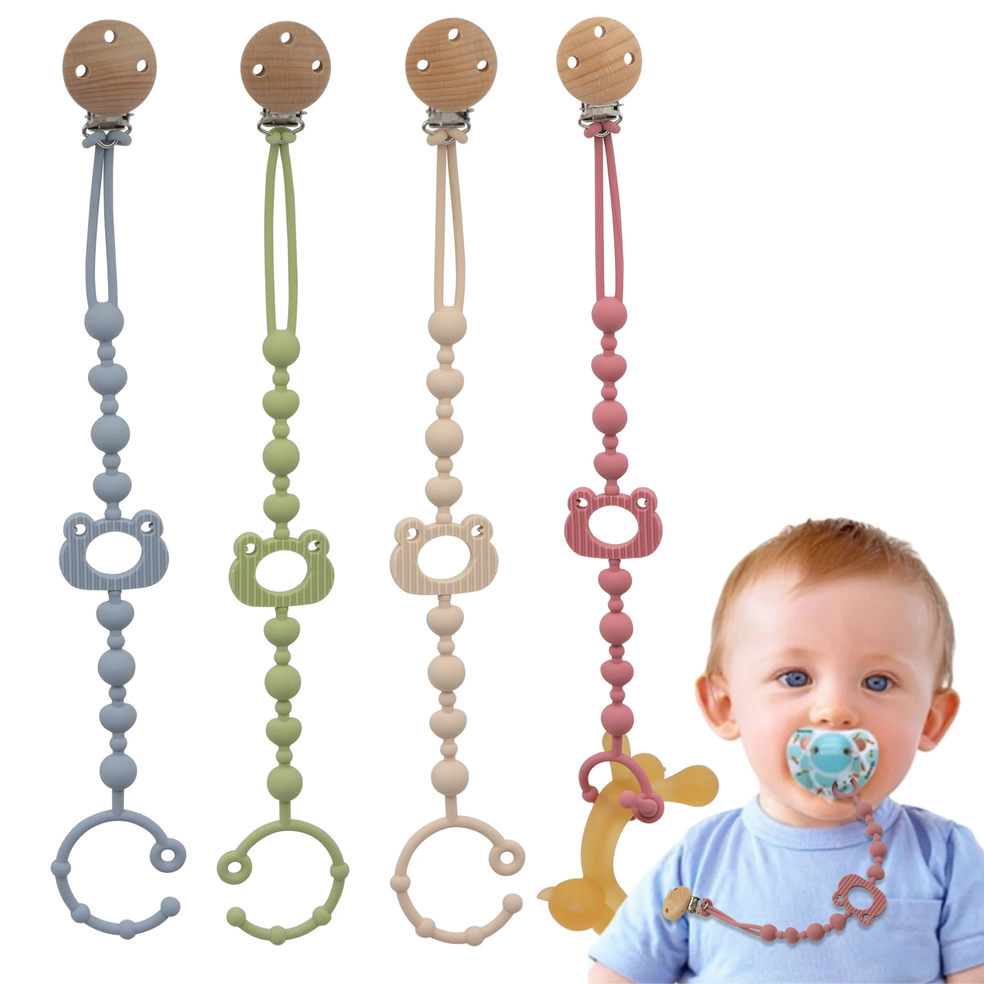1pc Silicone Pacifier Clip Chain, Frog Shape, Soft Newborn Supplies, Suitable For Hanging Pacifiers And Teethers, Four Colors