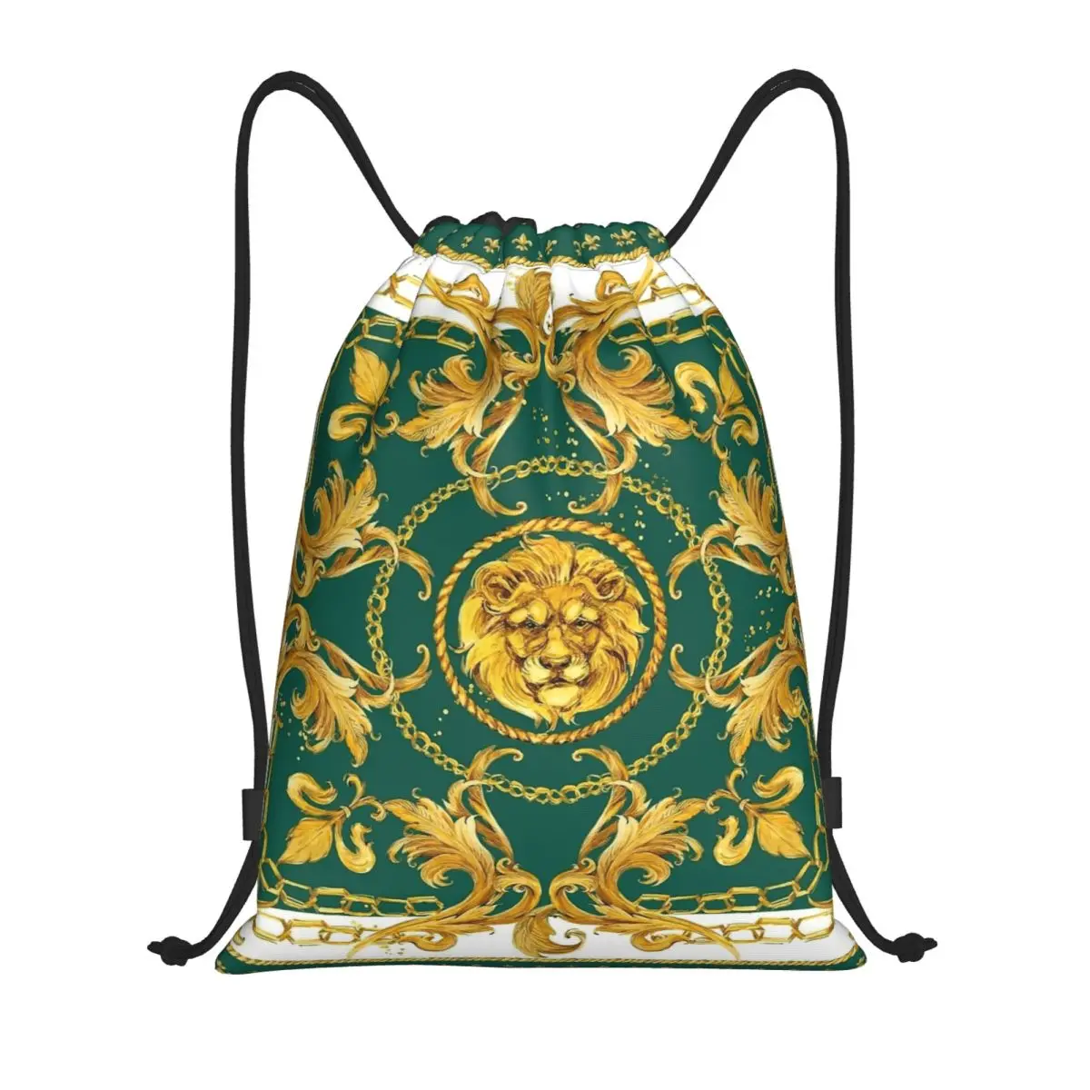

Luxury Shawl Gold Lace Watercolor Drawstring Backpack Gym Sports Sackpack Baroque String Bag for Hiking