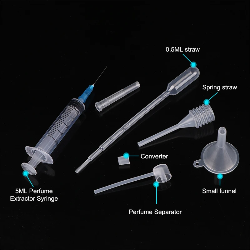 6Units/Set Perfume Refill Tools Set Plastic Diffuser Straw Dropper Funnel Spray Dispensing Required Cosmetic Tools