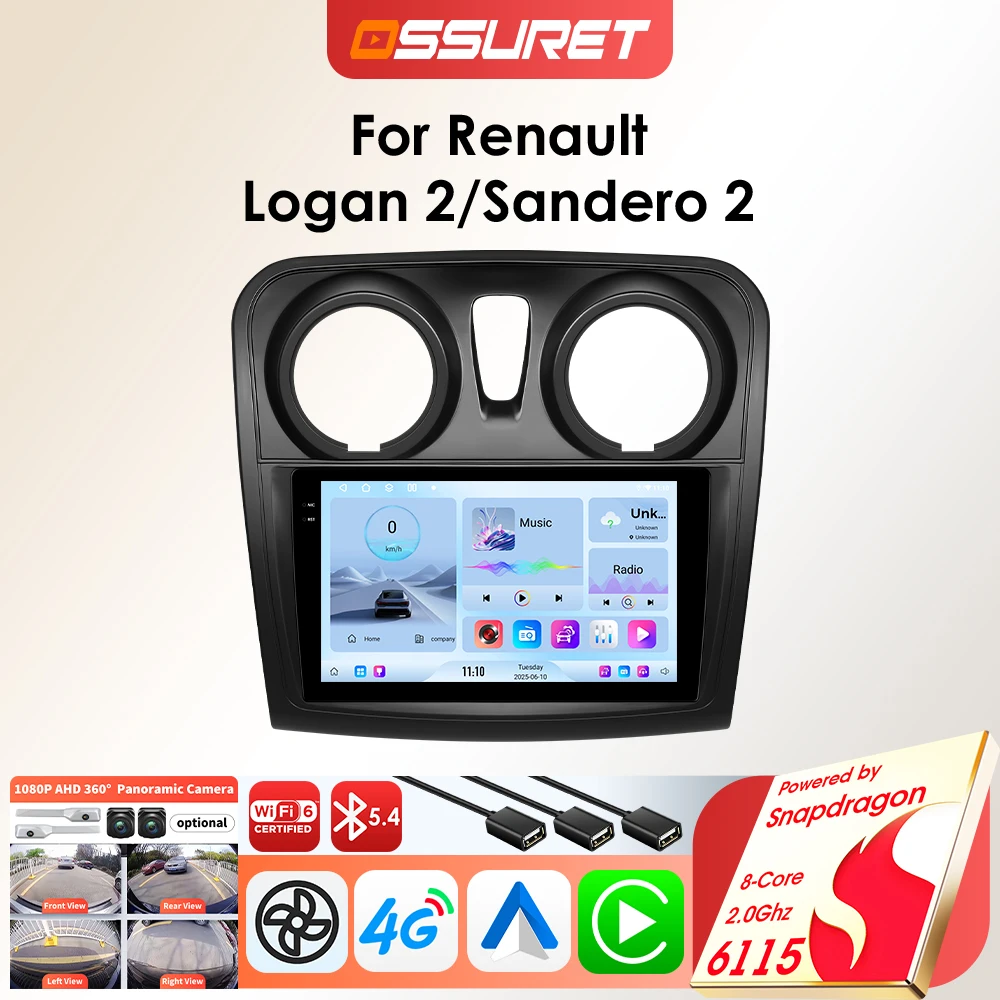 6115 Autoradio Android per Renault Sandero Logan Car Stereo 2014 - 2019 Lettore multimediale Schermo Auto 2Din GPS Carplay Unità principale Video