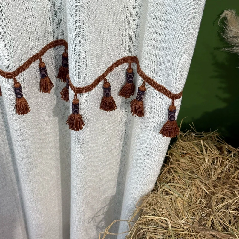 New White Chinese Woven Cotton and Linen Window Screen Curtains for Tassel Living Room Bedroom French Window Balcony Customized