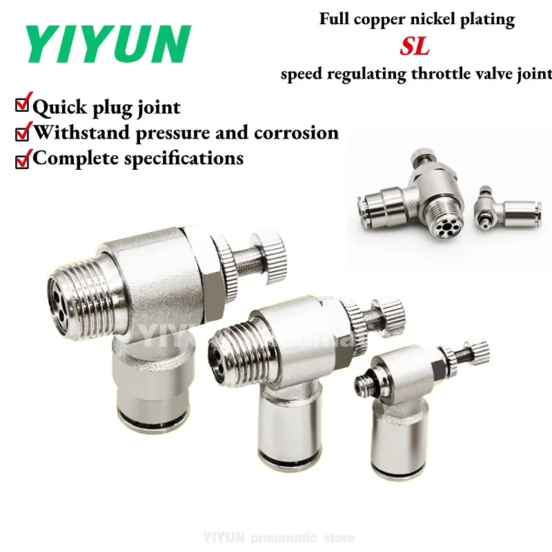 SL4-M5,01,02,SL6/SL8/SL10/SL12-M5,01,02,03,04 Full copper throttle SL pneumatic valve can adjust 8mm tracheal valve