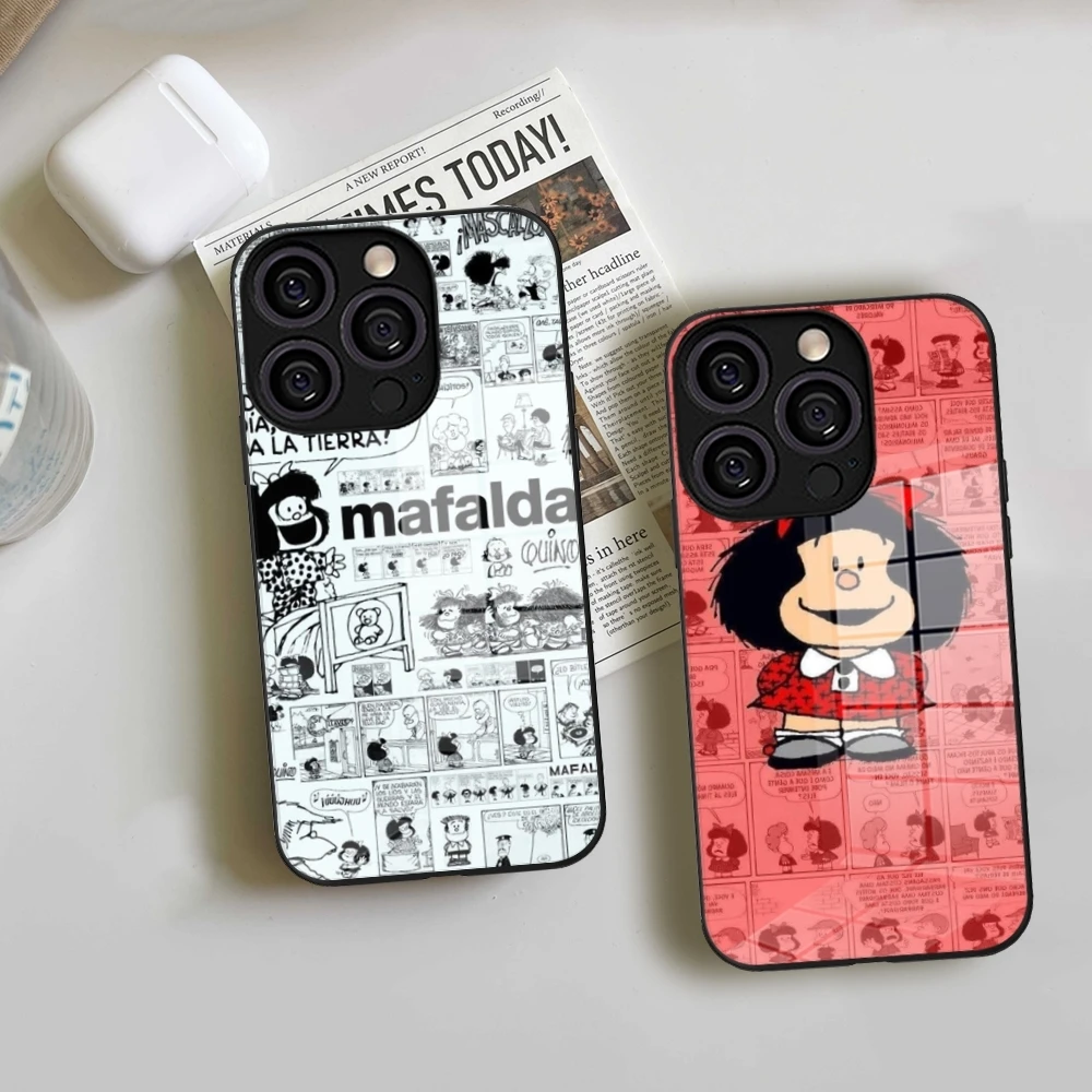 

Cute M-Mafalda Phone Case Tempered Glass For IPhone 16 Promax 15 14 Pro 13 12 11 plus X XS XR phone case