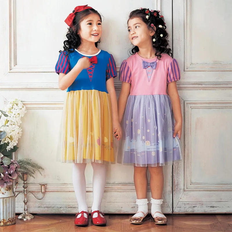 New Summer Kids Girl's Dress Short Sleeves Pure Cotton Mesh Thin Ladies Princess Dresses Children Clothing K217