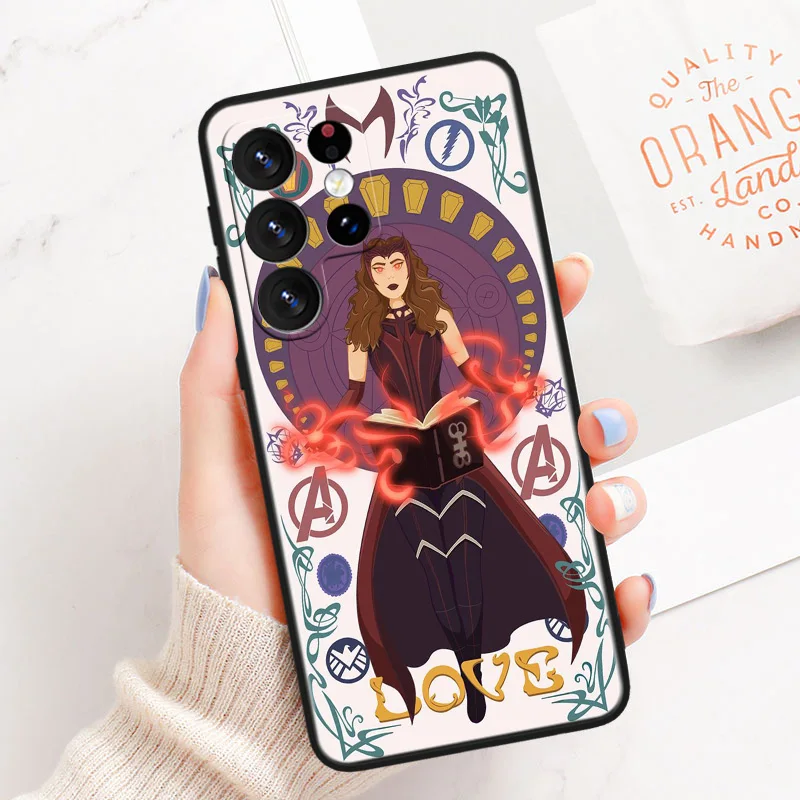 Marvel Wanda Django Maximoff funda de teléfono para Samsung Galaxy S23 S22 S21 S20 FE Ultra S10e S10 S9 S8 Plus Lite, cubierta negra