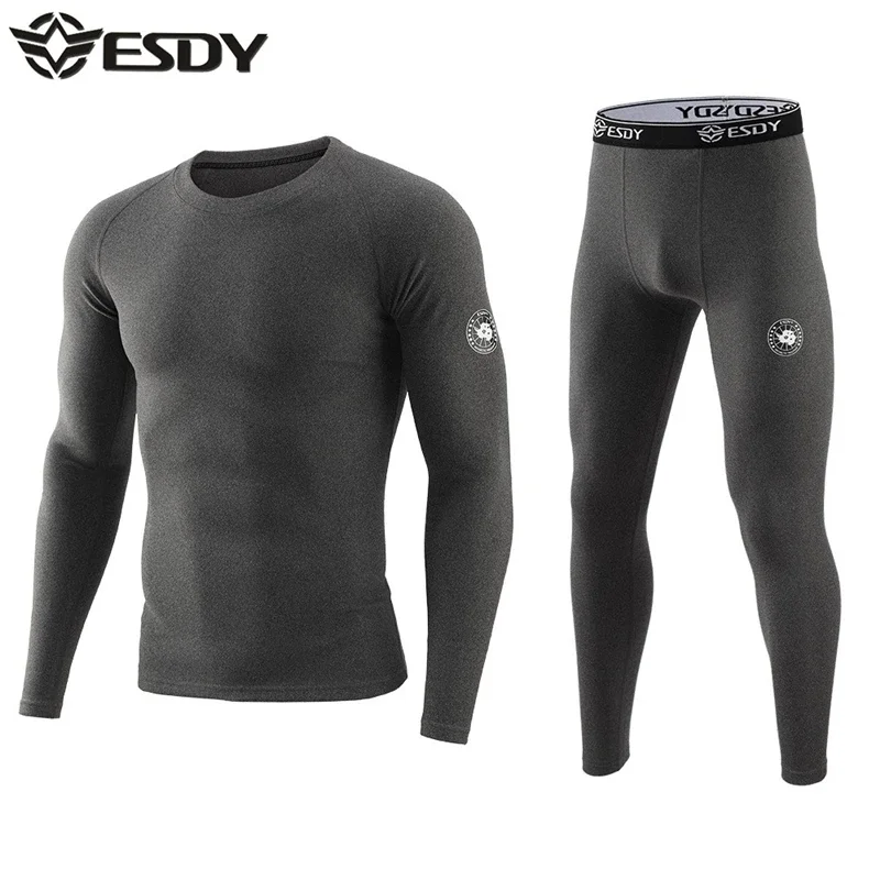 

ESDY New Fleece Thermal Underwear Men's Winter Velvet Sports Ski Cycling Fitness Outdoor Functional Quick Drying Base Layers Set