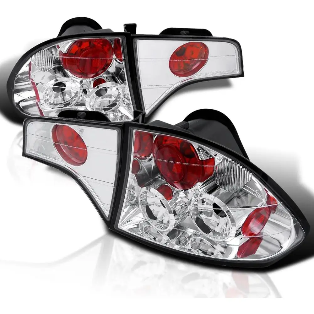 

Chrome Housing Clear Lens Tail Lights Compatible with 2006-2011 Honda Civic Sedan 4 Door, Left + Right Pair Assembly