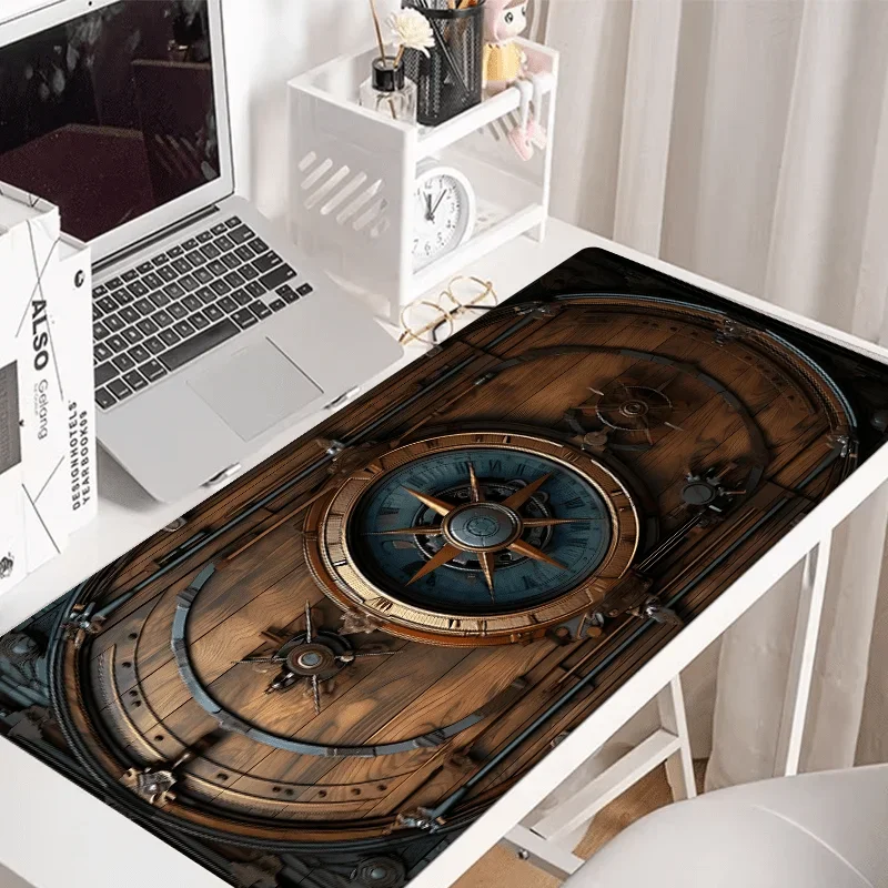 XXL Vintage Steampunk Compass Design Mouse Pad Large Gaming Office Desk Mat Non Slip Stitched Edges For Gamers And Home Office