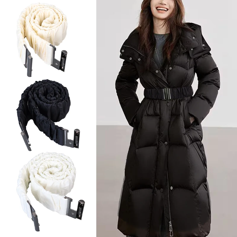 

Коричневая женская пуховая куртка свободного кроя с эластичным поясом, серебристо-синим декором и хлопковой подкладкой, специальный аксессуар, повседневный стиль