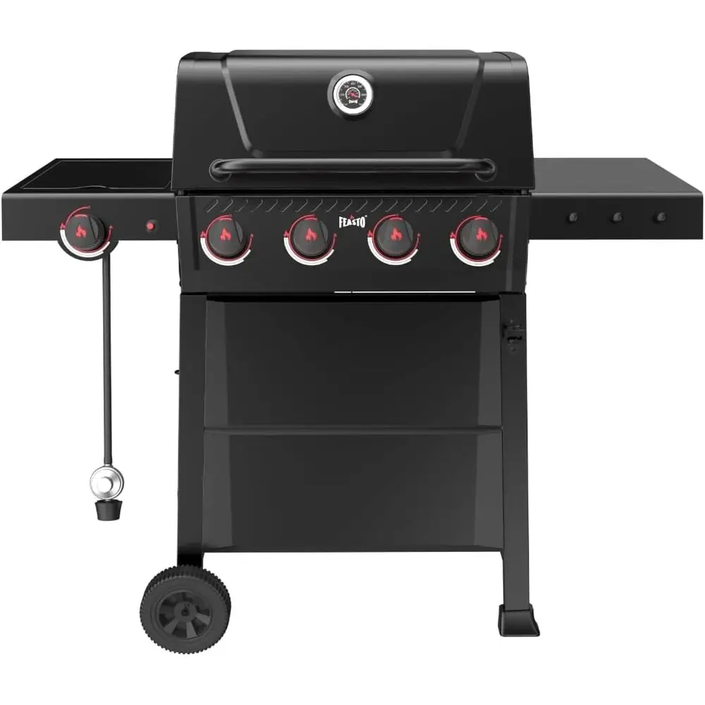 

36,000 BTU 4-Burner Propane Grill with Side Tables and Porcelain-Enameled Grates for Outdoor Cooking