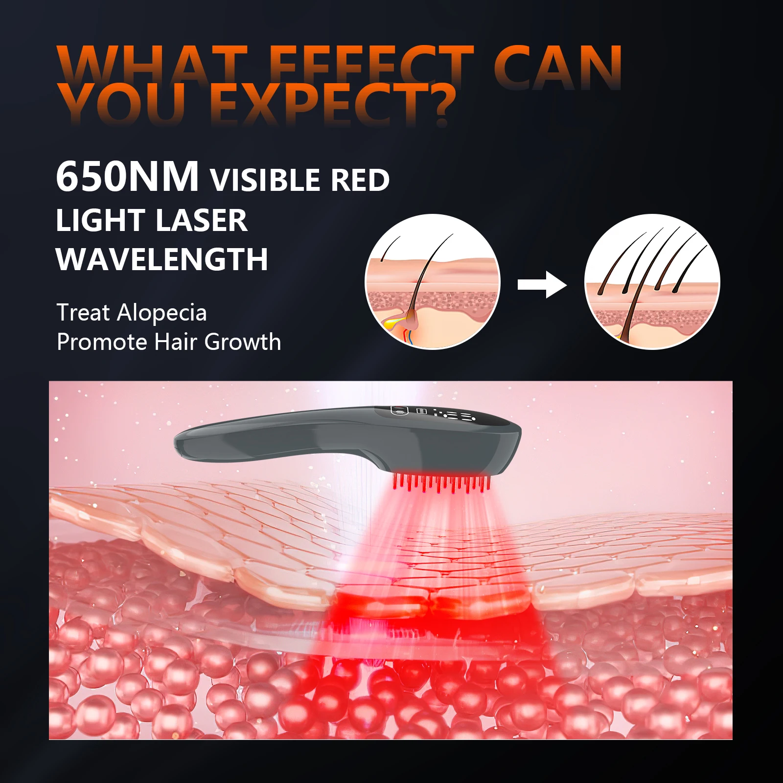 KTS Hair Growth Comb with 650nm Red Light Laser Therapy Device Electric Vibration Massage Comb Hair Regrowth Brush Scalp Care