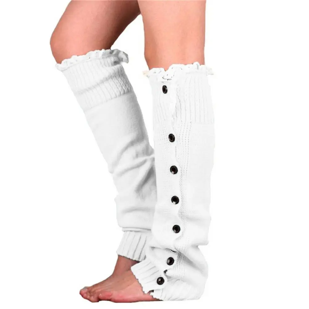 Women Leg Warmers Knitted Boot Socks Lace Knee High Long Socks Warm Elastic Winter Foot Covers