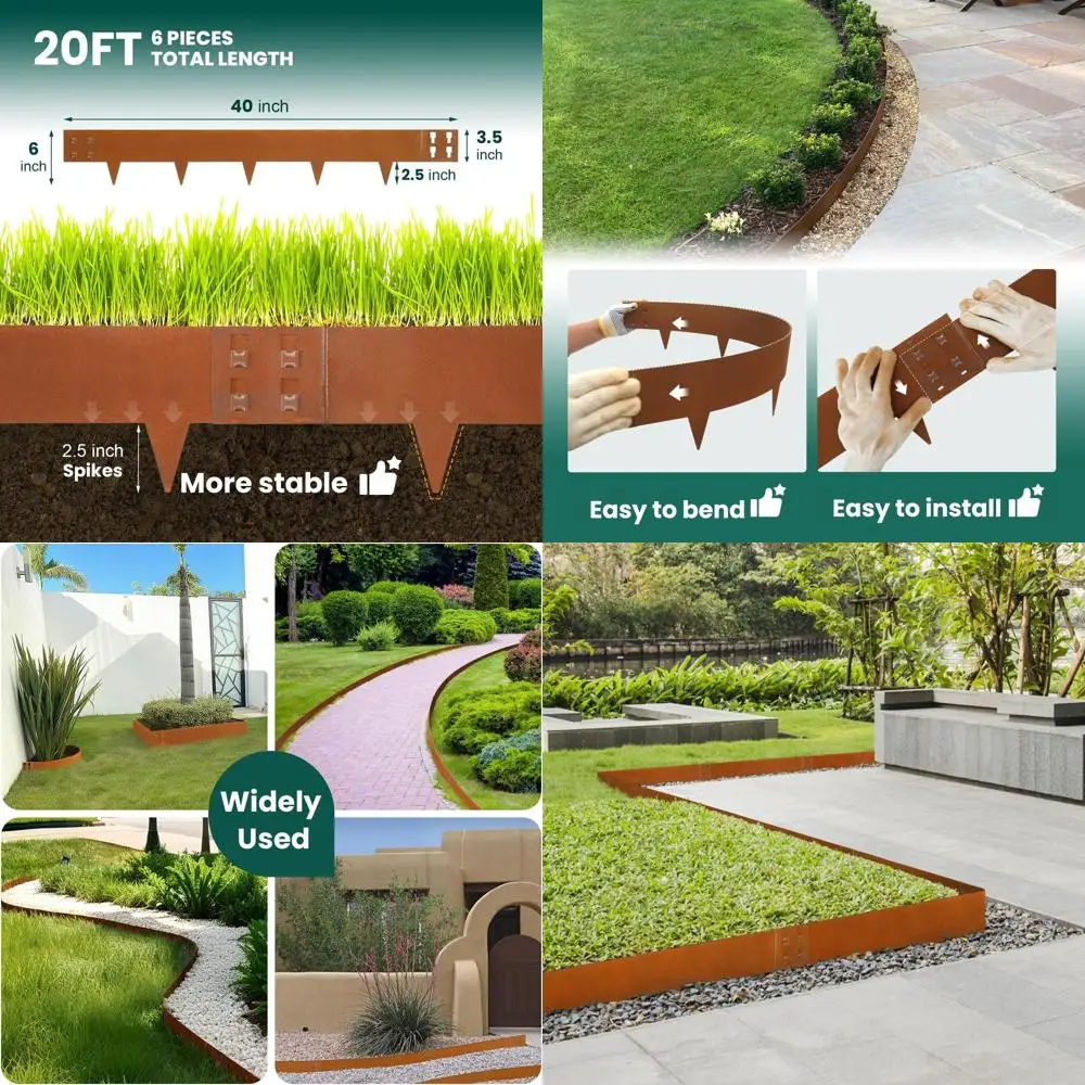 

40 длинных x 6 высокостальных ландшафтных окантовки — набор из 6 металлических садовых бордюрных краев для газона во дворе