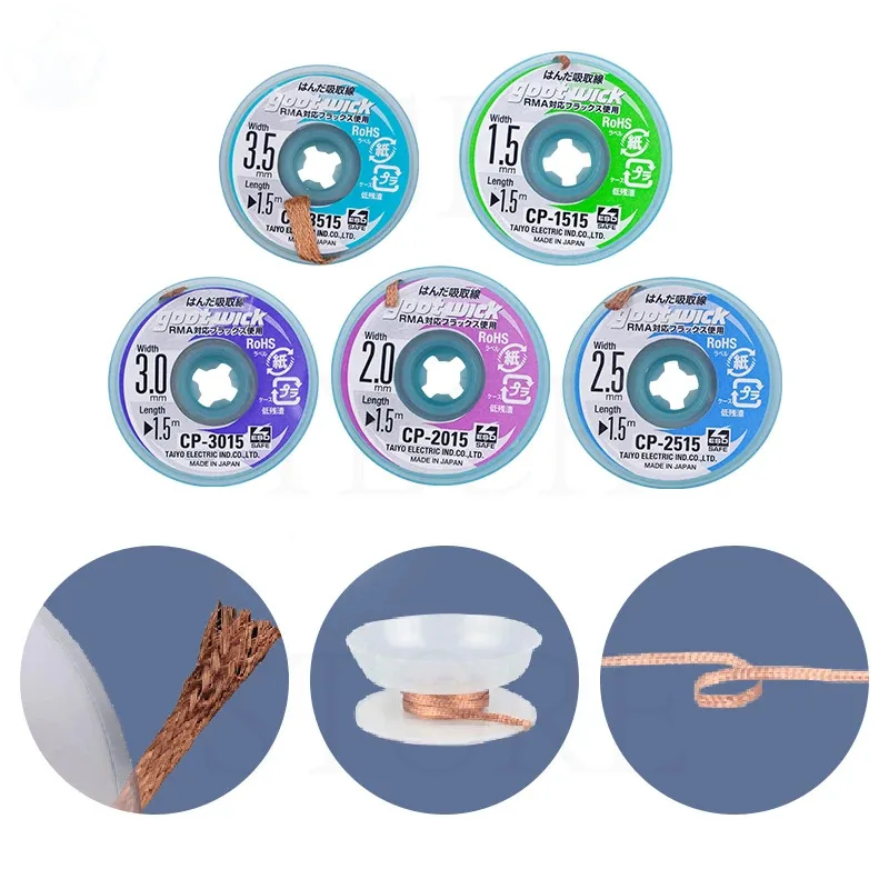 10pcs Japan GOOT RoHS MSDS Desoldering Wick 1.5m Remove Solder For Repairing PCB RMA Precision Work With Non-chlorine Flux