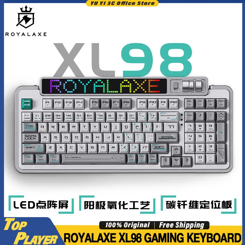 

Royal Axe XL98 Gen3 Mechanical Keyboard Gasket Structure Dynamic RGB Customized DIY Screen Led RGB Control Knob Hub Hifi Switch