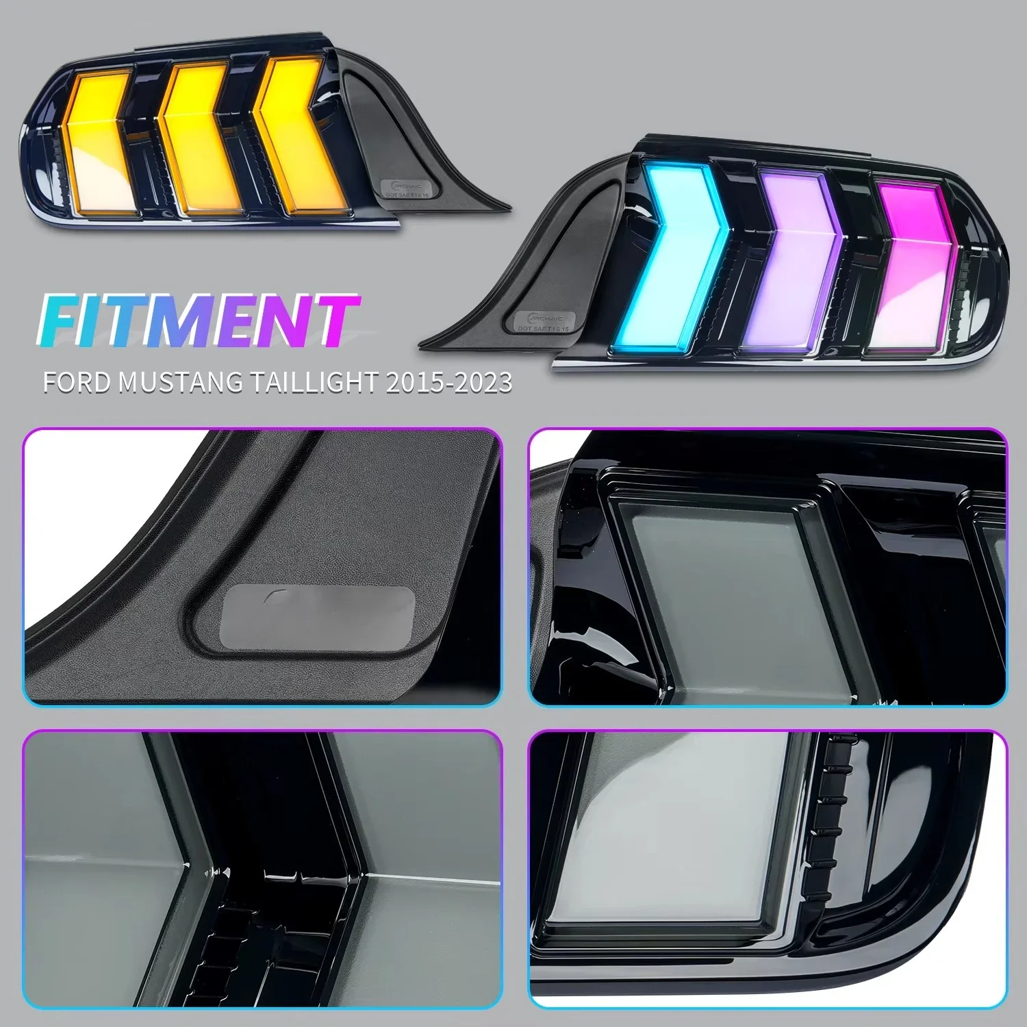 Archaic New Clear High Brightness LED Car Tail Light Assembly for Shelby GT350 Mustang S550 2015-2023 RGB APP Control