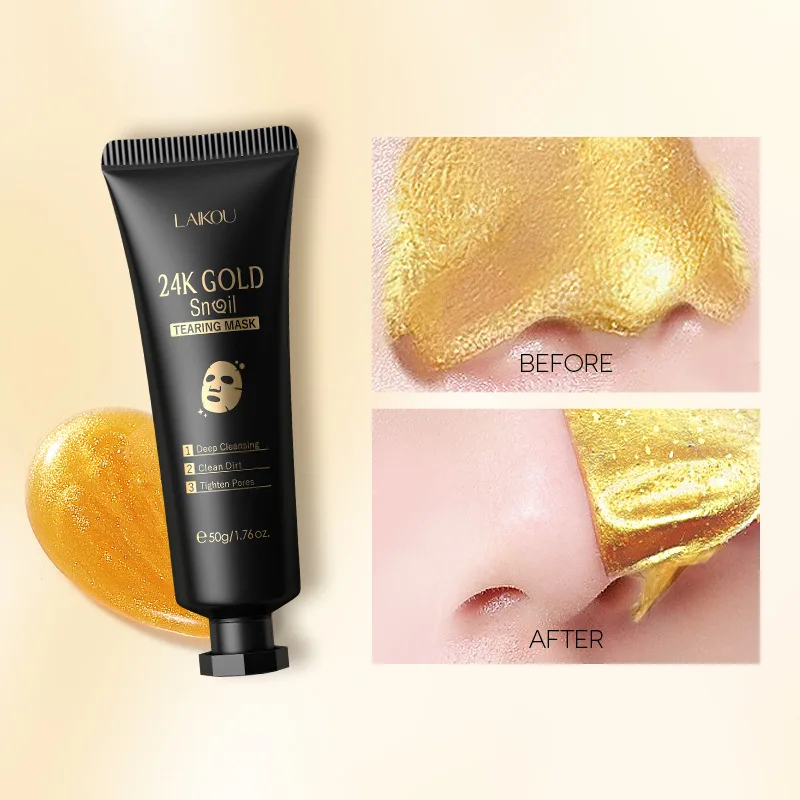 Laikou 24K Gold Snail Collagen Peel-Off Mask: Deep Pore Cleansing, Oil Control, Pore Minimizing & Hydrating Face Treatment