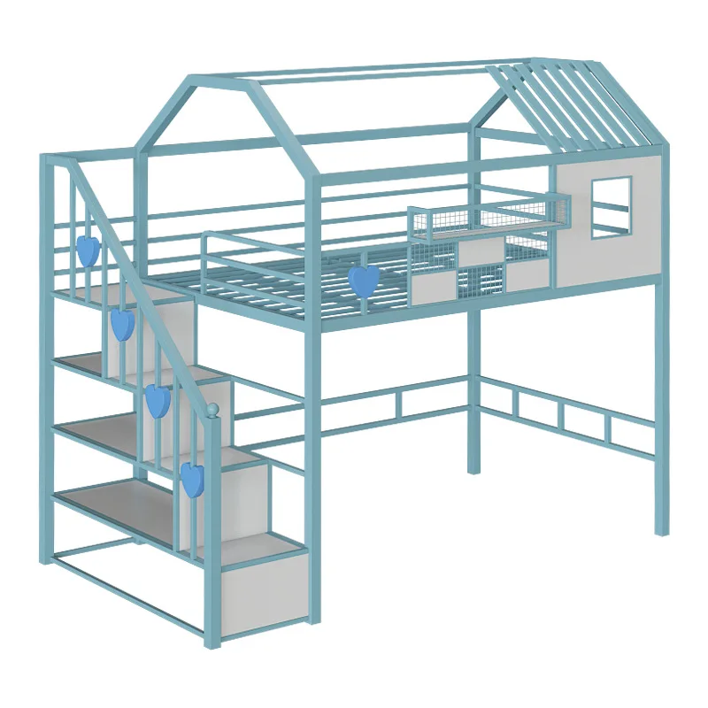 

Детская кровать-чердак из кованого железа, экономия пространства, для двухуровневой квартиры, на второй этаж, с простынями