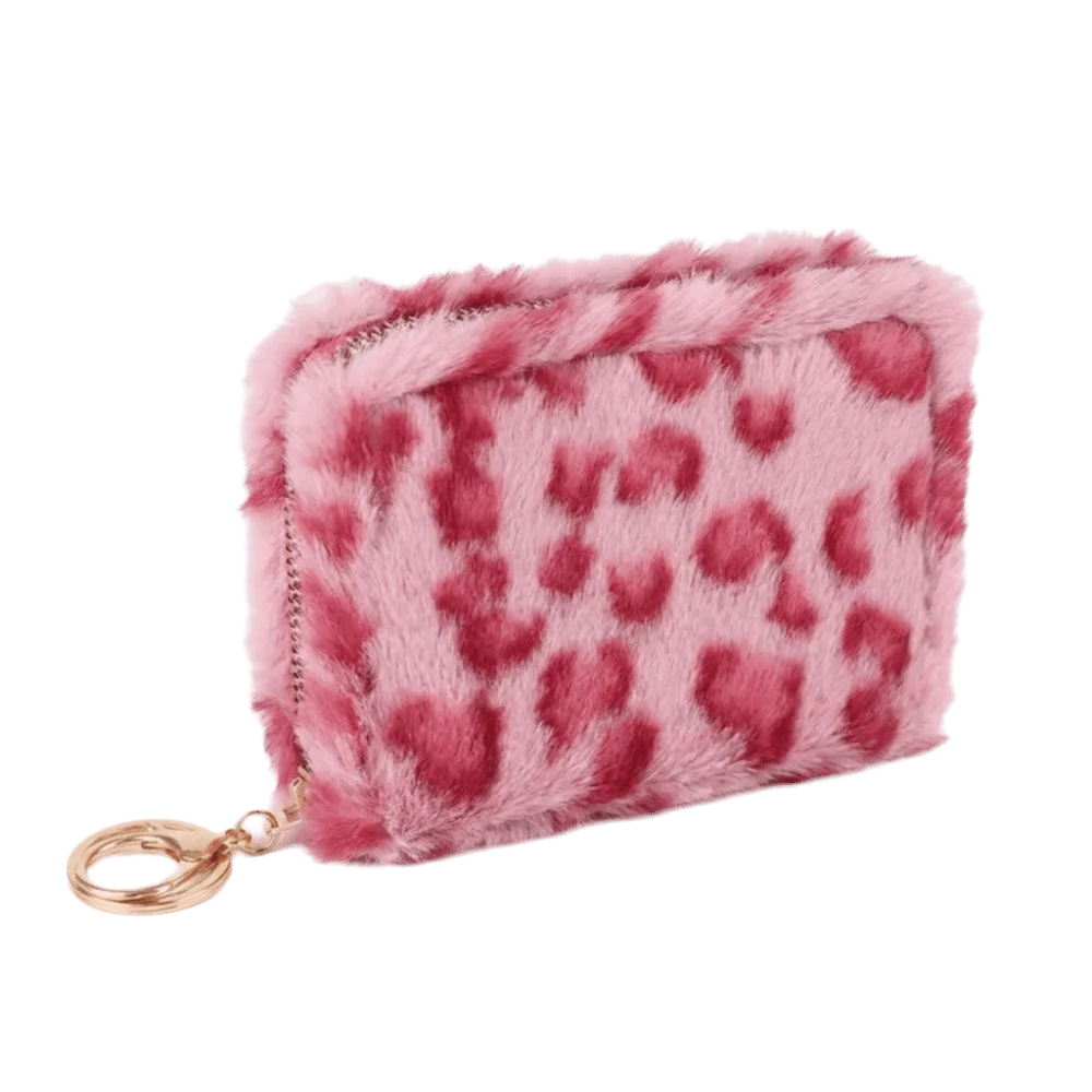 Furry Leopard Print Coin Purse Large Capacity Multi-Card Slot Short Card Holder Soft Travel Organizer Storage Bag Cosmetic