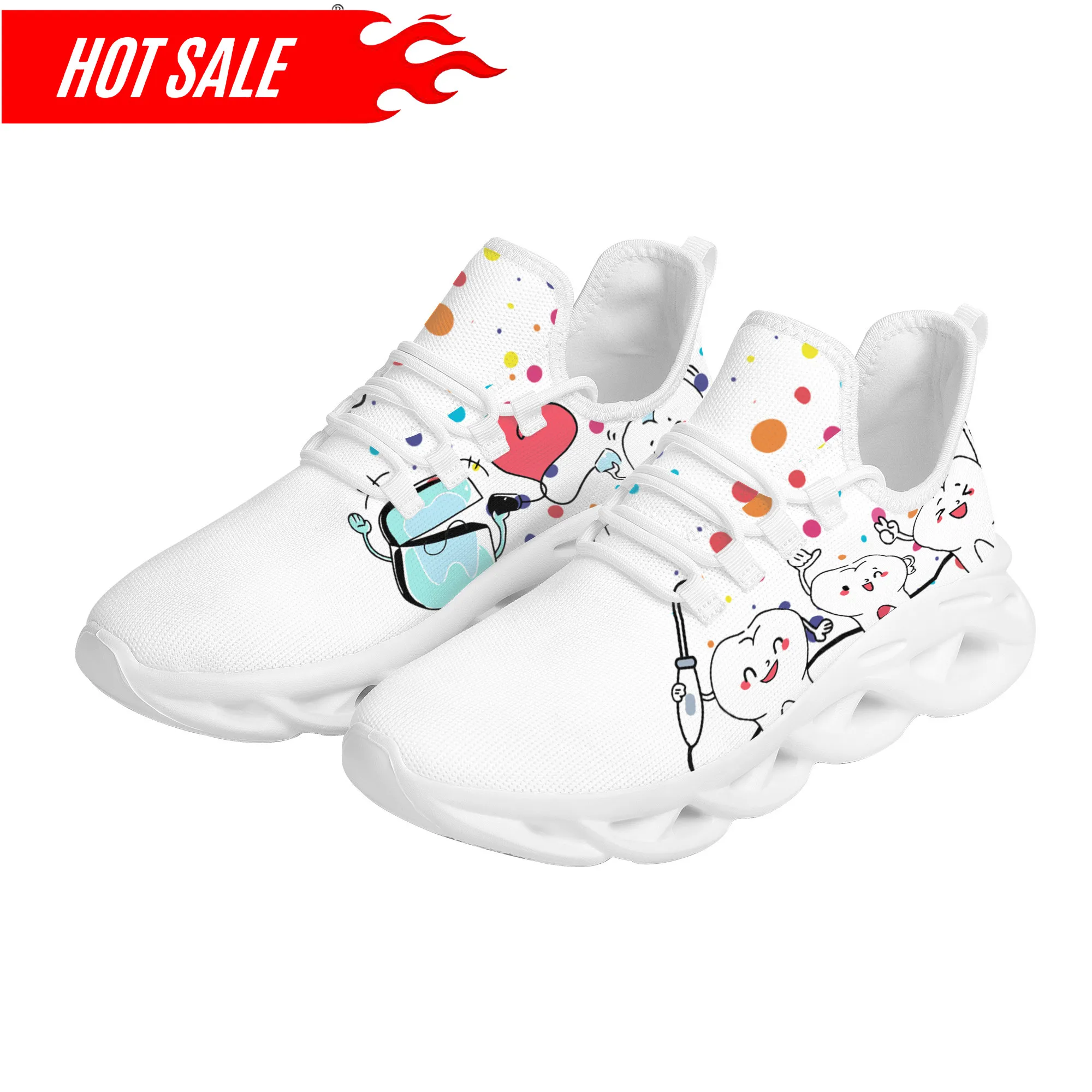 New Trend Women Flats Cartoon dentista Tooth Pattern scarpe Casual Mesh traspirante Sneakers femminili Zapatos Mujer 2024