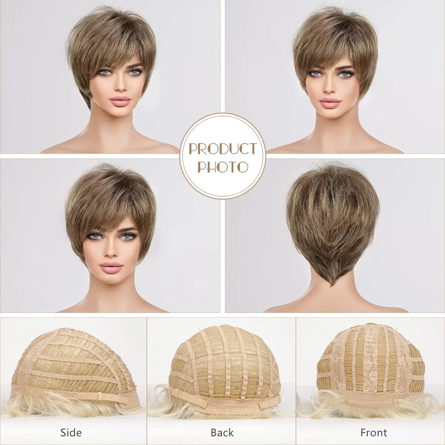 Short Blonde Brown Wigs for Women Memory Fiber Simulated Human Hair Pixie Curly Wig With Bang Natural Daily Use Hair Color JR14#