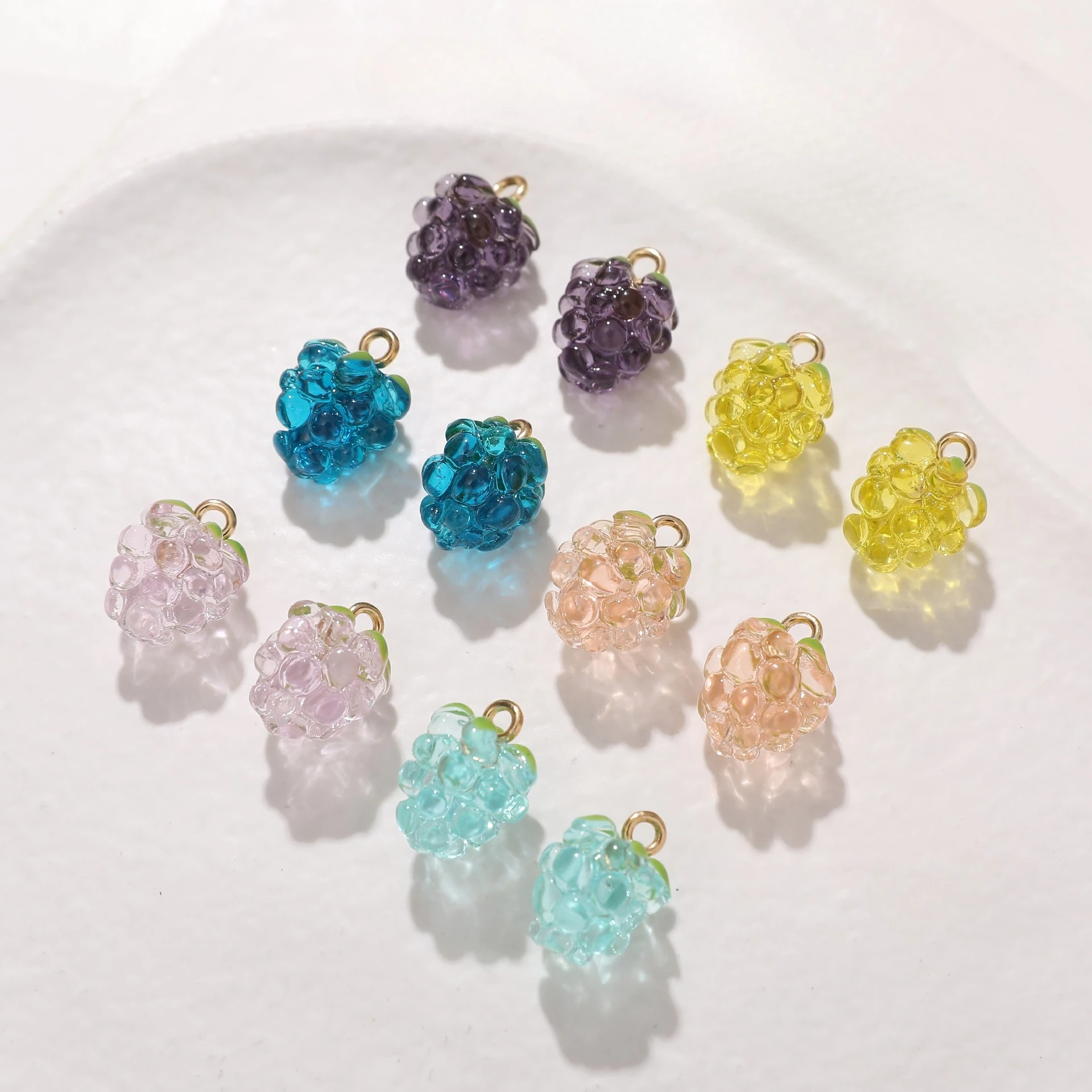 7Pcs Mini Clear 3D Simulation Grape Resin Charms Fruit Pendants For DIY Bracelet Jewelry Making Accessories