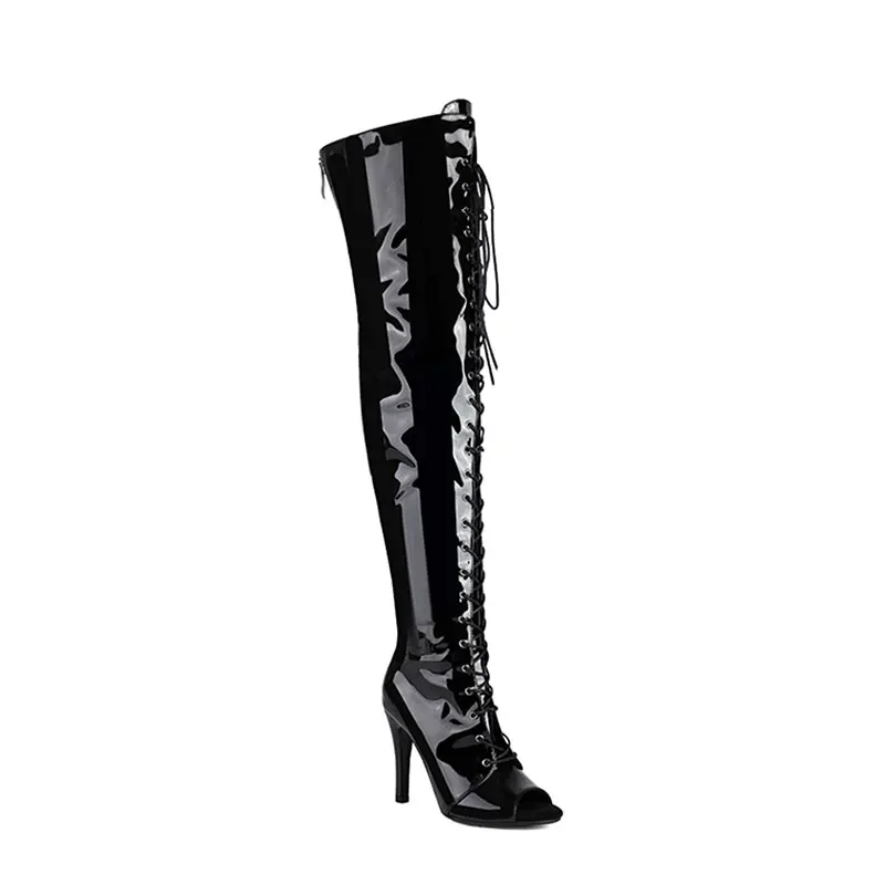 The Knee Over Boots Lace-up Boot Stilettos Jazz Dance Lady Shoes Slipery Sole Customizable for Latin Dancing Booties